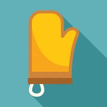 Yellow oven mitt with hanging loop on turquoise background Illustrazione stock