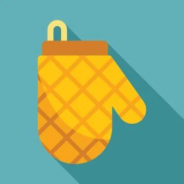 Yellow oven mitt with hanging loop on turquoise background イラスト素材
