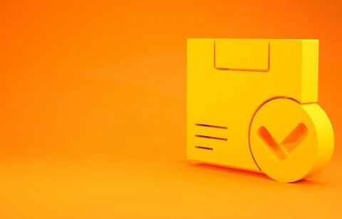 Yellow Package box with check mark icon isolated on orange background. Parcel Stock Illustration