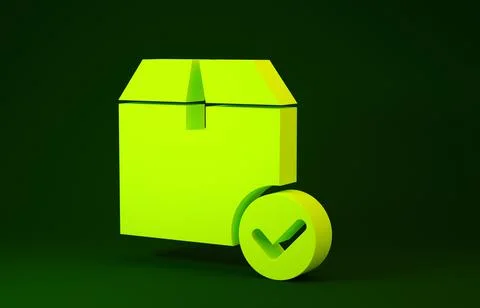 Yellow Package box with check mark icon isolated on green background. Parcel  Stock Illustration