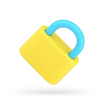 Yellow padlock 3d icon. Metallic lock with steel shackle Stock Illustration