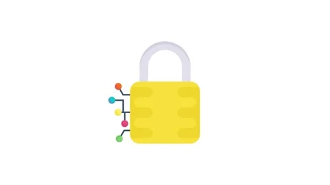 A yellow padlock adorned with a power button, indicating a secure and power.. Stock Footage 332199640