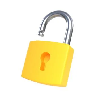 Yellow padlock isolated on a white background. Security concept. 3D render Illustrazione stock