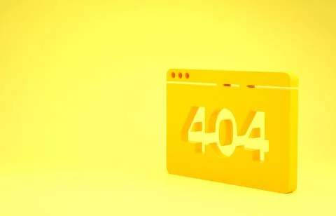 Yellow Page with a 404 error icon isolated on yellow background. Template rep Stock Illustration