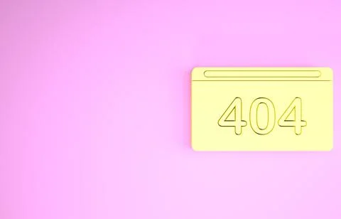 Yellow Page with a 404 error icon isolated on pink background. Template repor Stock Illustration