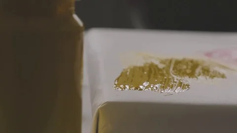 Yellow Paint On Canvas Stock Footage 79218567