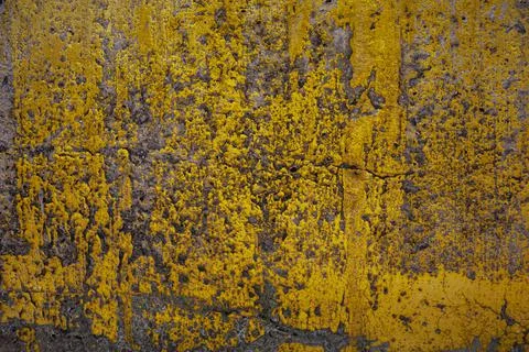Yellow paint pattern on old concrete wall Foto stock