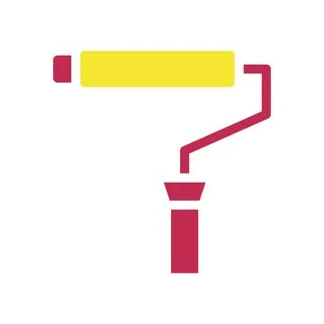 Yellow paint roller with red handle on white background Illustration