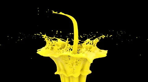 Yellow paint splash in slow motion, isolated on black (FULL HD) Stock-Footage 36837777