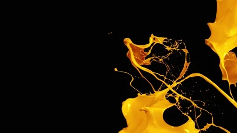 Yellow paint splash thrown in slow motion, liquid isolated on black (4K) Stock Footage 137112666