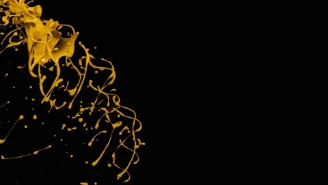 Yellow paint splash thrown in slow motion, liquid isolated on black (4K) Stock Footage 137113149