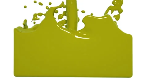 Yellow paint splashes filling a container. Colored paint Stock Footage