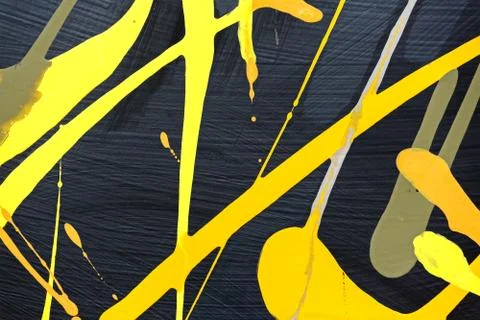 Yellow paint splashes over black background Stock Illustration