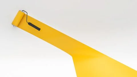 Yellow paint strokes on a white background, an active abstract image., 3D r.. Stock Illustration