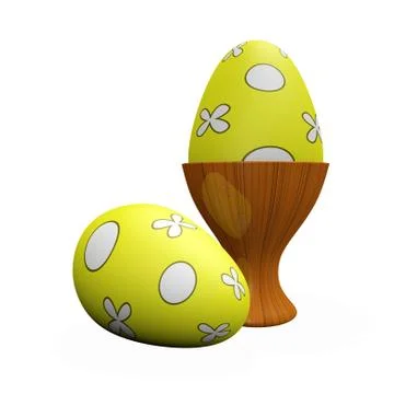 Yellow painted easter eggs in wooden egg cup Stock Illustration