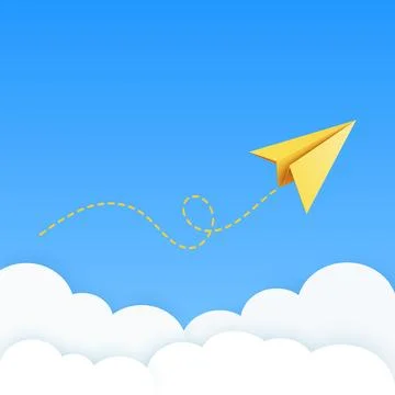 Yellow Paper Airplane Icon, Vector Illustration. Flying Paper Plane with Dott Stock Illustration