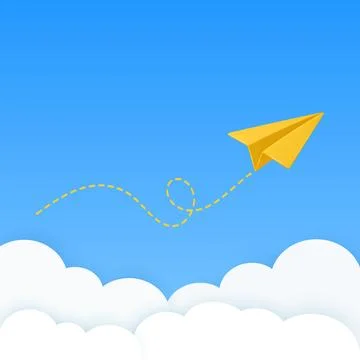 Yellow Paper Airplane Icon, Vector Illustration. Flying Paper Plane with Dott Stock Illustration