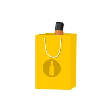 Yellow paper bag with bottle in flat style Stock Illustration
