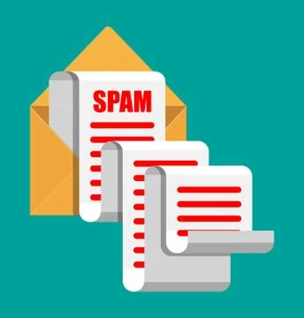 Yellow paper enevelope and spam mail concept. Illustrazione stock