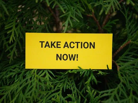 A yellow paper note with the phrase Take Action Now! on it Stock Photos