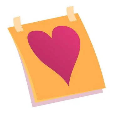 Yellow paper note with a pink heart hanging on the wall Stock Illustration