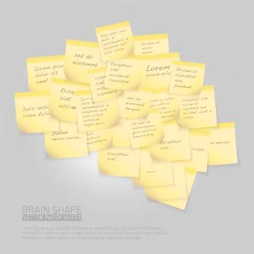Yellow paper notes. Brain shape business concept. Stock Illustration