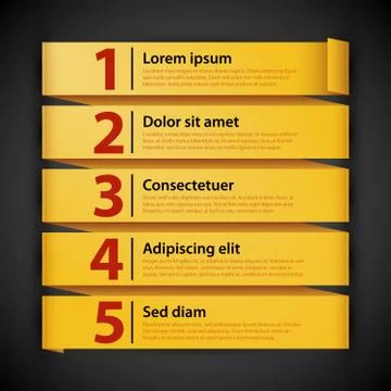 Yellow paper numbered banners. Vector design template. 스톡 일러스트