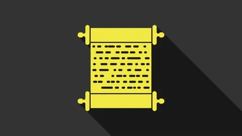 Yellow Paper scroll icon isolated on grey background. Canvas scroll sign. 4K Stock Footage 147691903