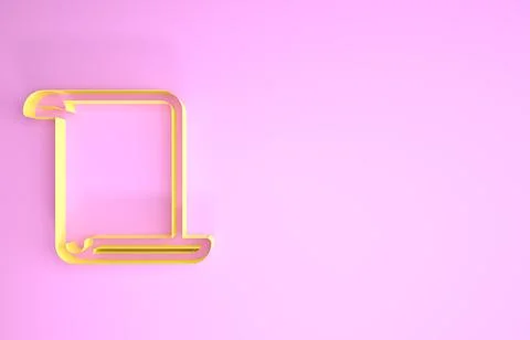 Yellow Paper scroll icon isolated on pink background. Canvas scroll sign. Min Illustrazione stock