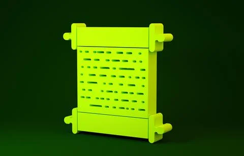 Yellow Paper scroll icon isolated on green background. Canvas scroll sign. Mi Stock Illustration