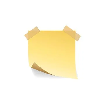 Yellow paper sticker note attached with adhesive tape vector icon, realistic Illustrazione stock
