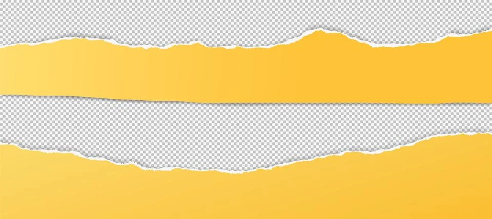 Yellow paper strips with torn edges and soft shadow are on squared background Stock Illustration