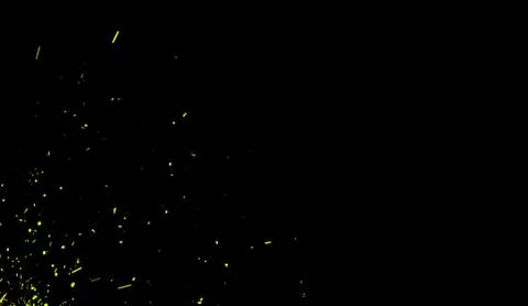 Yellow particles effect dust debris isolated on black background, motion powd Stock Illustration