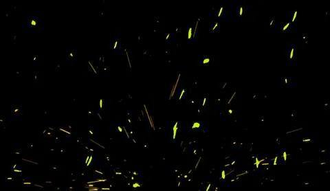Yellow particles effect dust debris isolated on black background, motion powd Stock Illustration