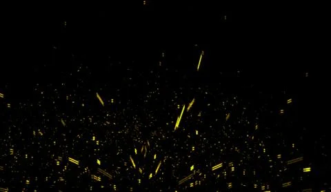 Yellow particles effect dust debris isolated on black background, motion powd Stock Illustration
