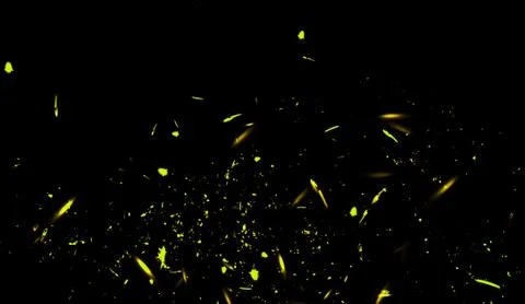 Yellow particles effect dust debris isolated on black background, motion powd Stock Illustration