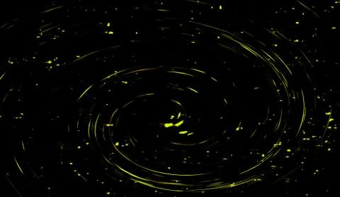 Yellow particles effect dust debris isolated on black background, motion powd Stock Illustration
