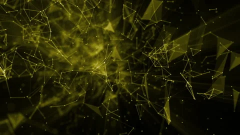 Yellow particles interconnected, slowly moving against a black background. Abstr Stock Footage 121411337