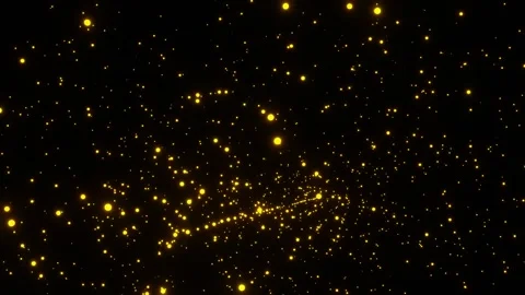 Yellow particles move chaotically on a black background. 3d render looped animat Stock Footage 312873295