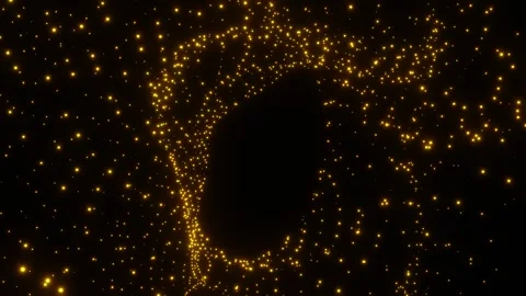 Yellow particles move chaotically on a black background. 3d render looped animat Stock Footage 312873302