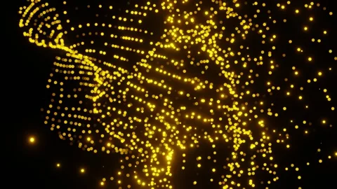 Yellow particles move chaotically on a black background. 3d render looped animat Stock Footage 312873309