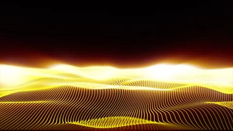 Yellow particles wave flow digital abstract background Stock Illustration