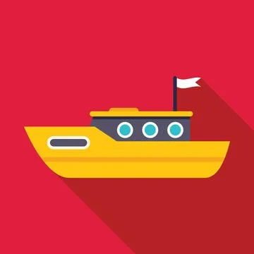 Yellow passenger ship sailing with white flag on red background Stock Illustration