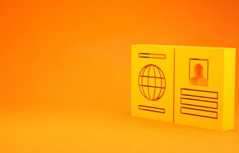 Yellow Passport with biometric data icon isolated on orange background. Ident Illustrazione stock
