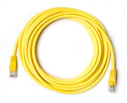 Yellow patch cord isolated on white Stock Photos