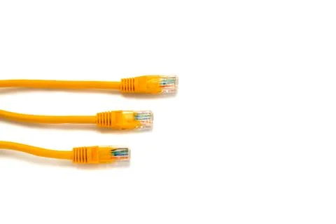Yellow patch-cords with RJ45 for Lan network and Internet isolated. Unscreened Stock Photos