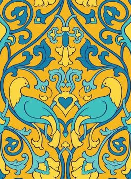 Yellow pattern with birds. Stock Illustration