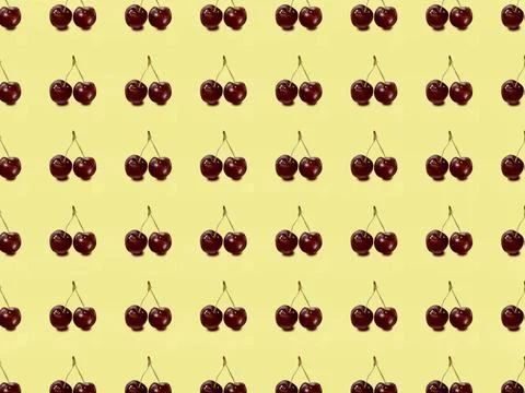 Yellow pattern with ripe cherries Stock Illustration