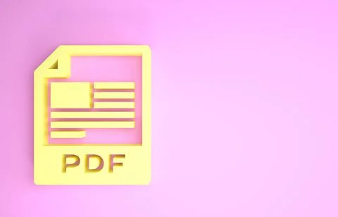 Yellow PDF file document. Download pdf button icon isolated on pink backgroun Stock Illustration