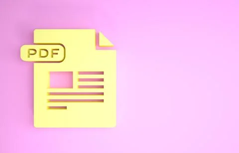 Yellow PDF file document. Download pdf button icon isolated on pink backgroun Stock Illustration